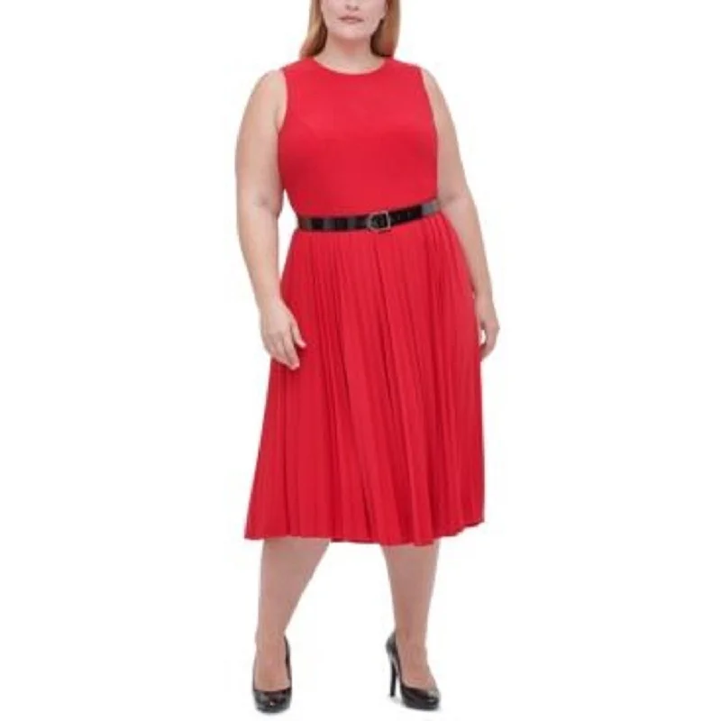 women's halter dressesTommy Hilfiger Women's Plus Size Jersey Pleated Midi Dress Red Size 22