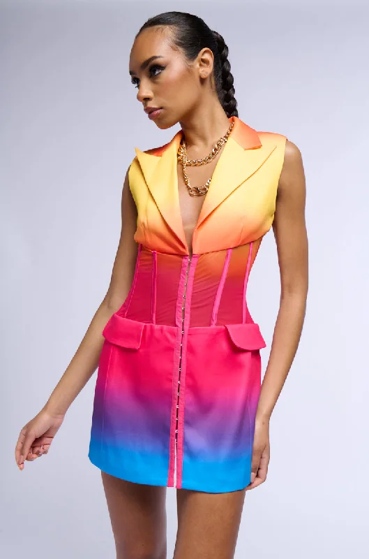 women's coats for tall womenSHERBERT OMBRE MESH CORSET SLEEVELESS BLAZER DRESS