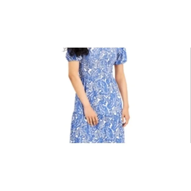 Floral DressMichael Kors Women's Paisley Smocked Midi Dress Blue Size Large