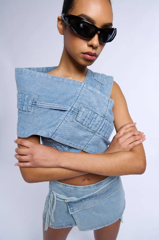 women's coats that offer both functionality and fashion-forward flairNO SHOW CROP DENIM VEST TOP