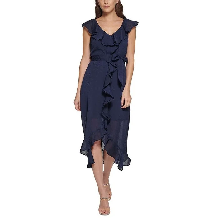 Peplum Hem DressDkny Women's Ruffled Midi Dress Blue Size 8