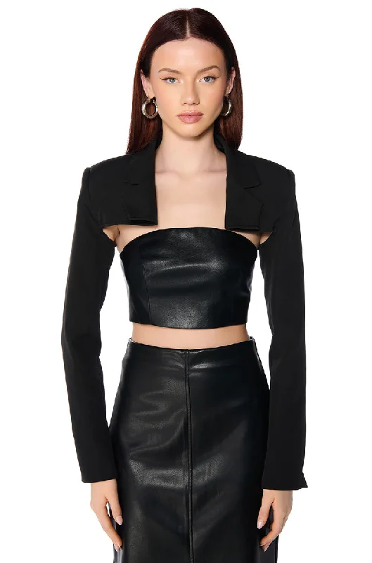 women's coats for those who believe in investing in quality fashionULTRA CROP BLAZER BOLERO IN BLACK