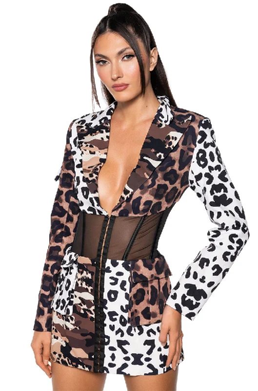 cozy women's coatsBEIBS IN THE TRAP CORSET BLAZER IN PATCHWORK CHEETAH