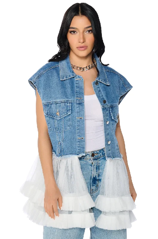 women's coats for hikingTULLE PEPLUM DENIM VEST