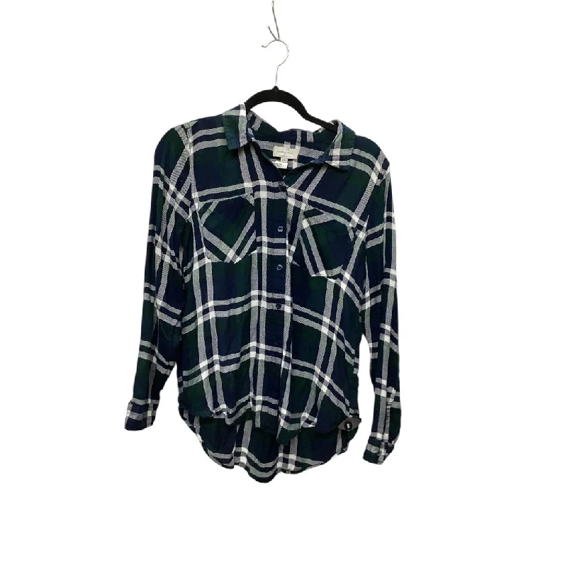 women's tops with cold-shoulder cutsTop Long Sleeve By Lucky Brand In Plaid Pattern, Size: M