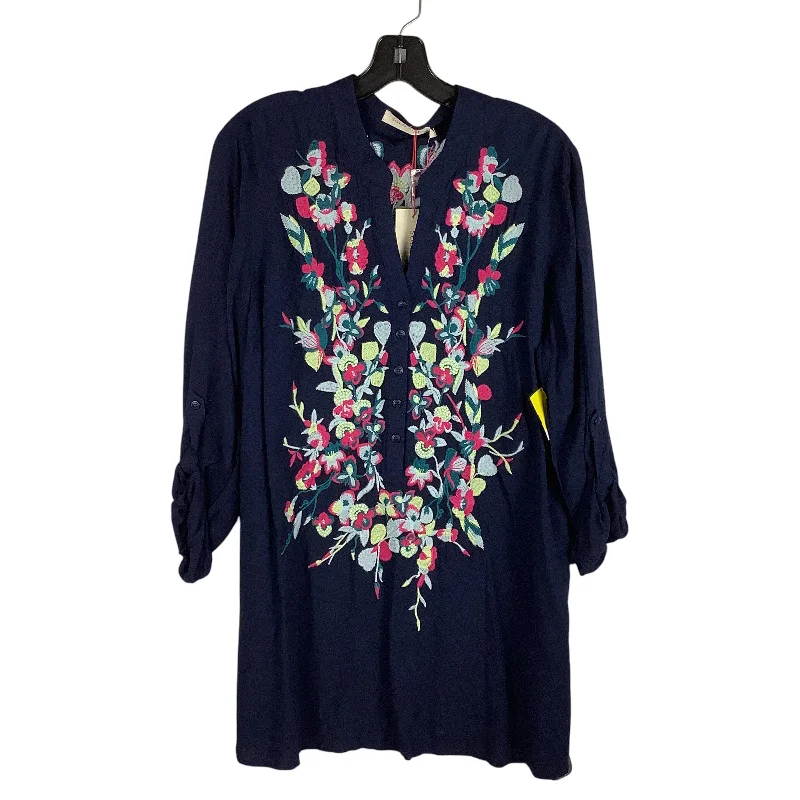 women's tops with floral printsTop Long Sleeve By Solitaire In Navy, Size: Xl