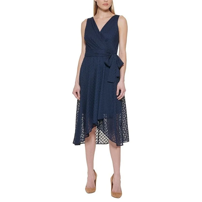 women's mother of the bride dressesTommy Hilfiger Women's Surplice Midi Dress Blue Size 12