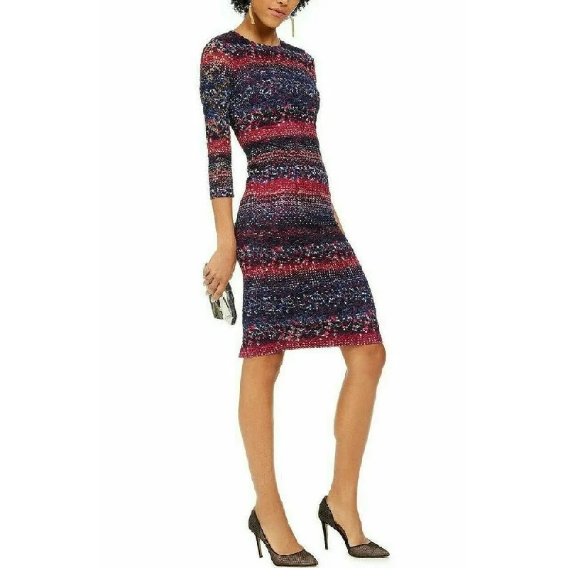 women's midi dressesKensie Women's Printed Lace Midi Bodycon Dress Blue Size 14