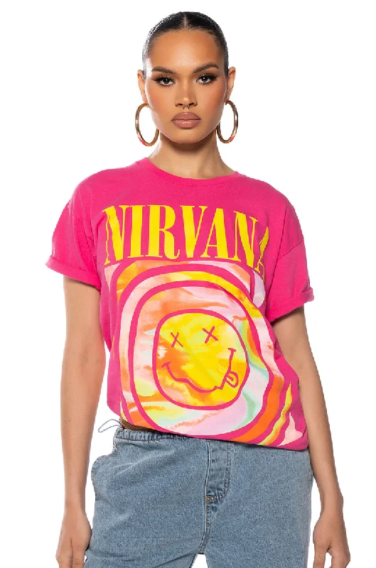 women's tops with floral printsNIRVANA OFFICIAL LOGO OVERSIZED BAND TEE