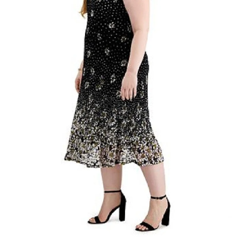 women's ruffle dressesRobbie Bee Women's Embroidered Midi Dress Black Size 1X