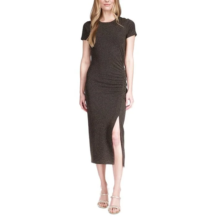 women's lace-up dressesMichael Kors Women's Metallic Ruched Midi Dress Black Size Small