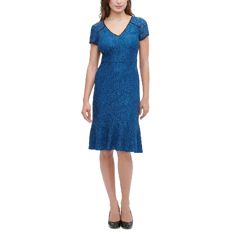 Evening DressKensie Women's Lace Flounce Midi Dress Blue Size 6