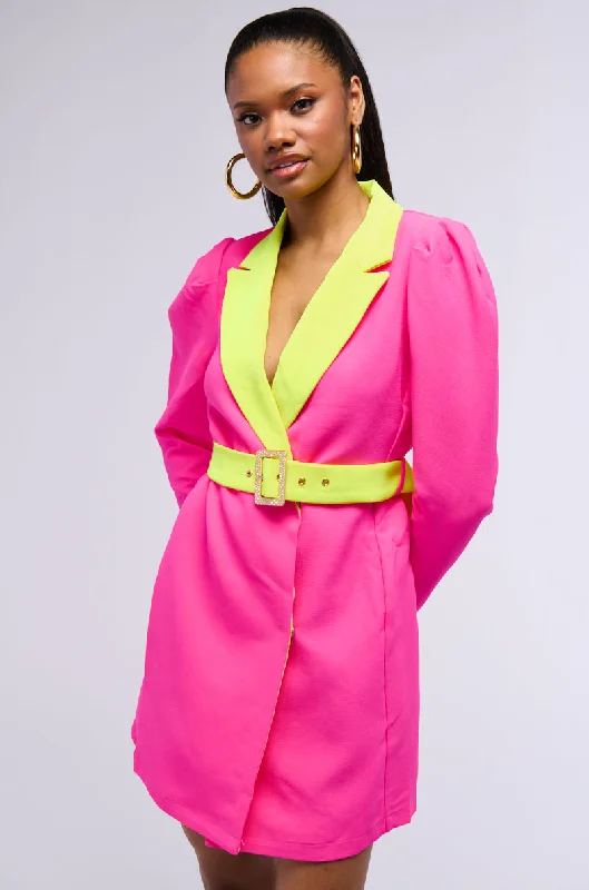 women's coats for city wearMAJOR THROWBACK NEON BLAZER DRESS