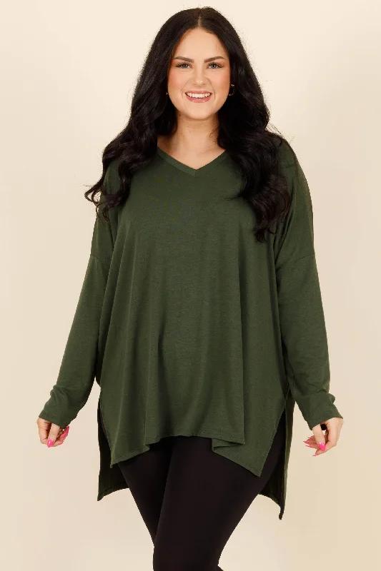 long-sleeved women's topsWhat About You Top, Army Green