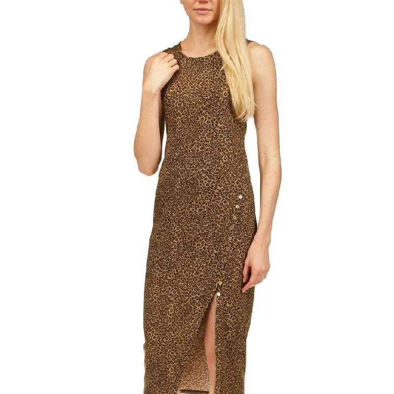 women's solid color dressesMichael Kors Women's Button Slit Midi Dress Brown Size Small