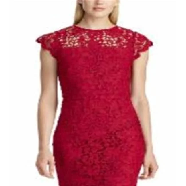 Jersey DressRalph Lauren Women's Sleeveless Illusion Neckline Midi Sheath Wear To Work Dress Red Size 6