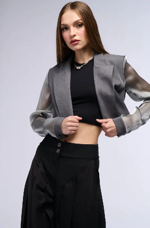 women's bomber jackets and coatsIT GIRL SHEER SLEEVE CROP BLAZER