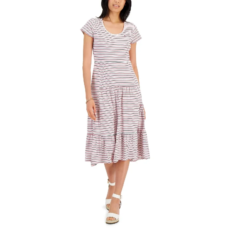 Floral DressTommy Hilfiger Women's Striped Tiered Midi Dress White Size Medium