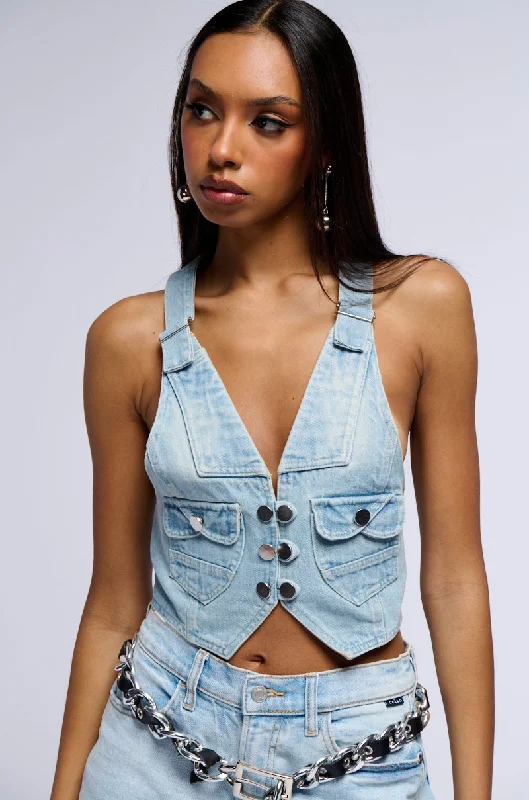 women's coats for those who love to experiment with fashionY2KAYLA FITTED DENIM VEST