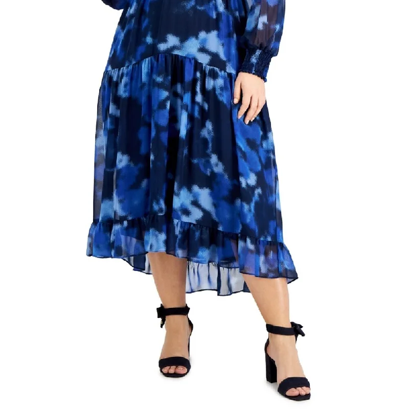 women's evening dressesTaylor Women's Ruffle Hem Midi Dress Blue Size 16W