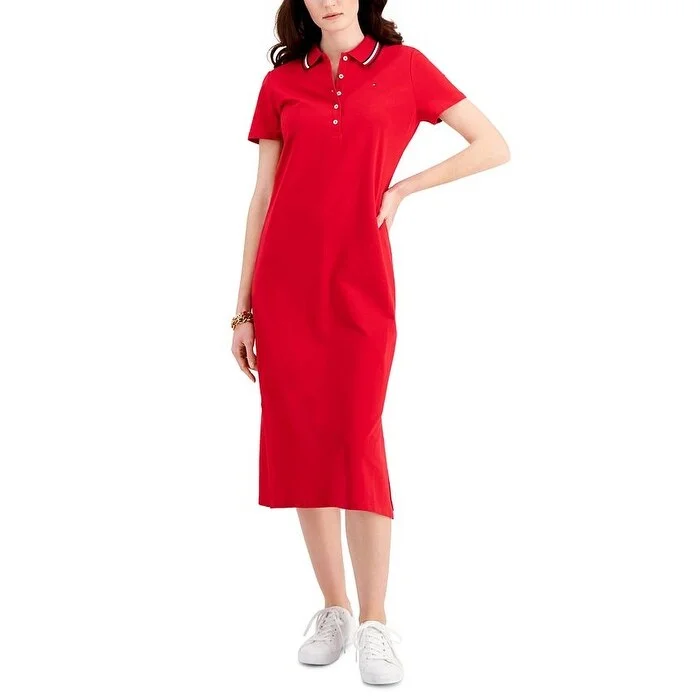 women's petite dressesTommy Hilfiger Women's Midi Polo Dress Red Size X Small