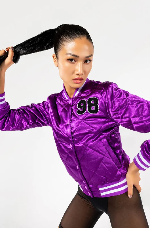 women's coats for breastfeeding mothersWE CALL HER PURP VARSITY BOMBER