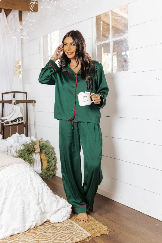 women's tops for those who want to stay cool and chic during warmer weatherDreamy Green & Red Satin Pajama Set