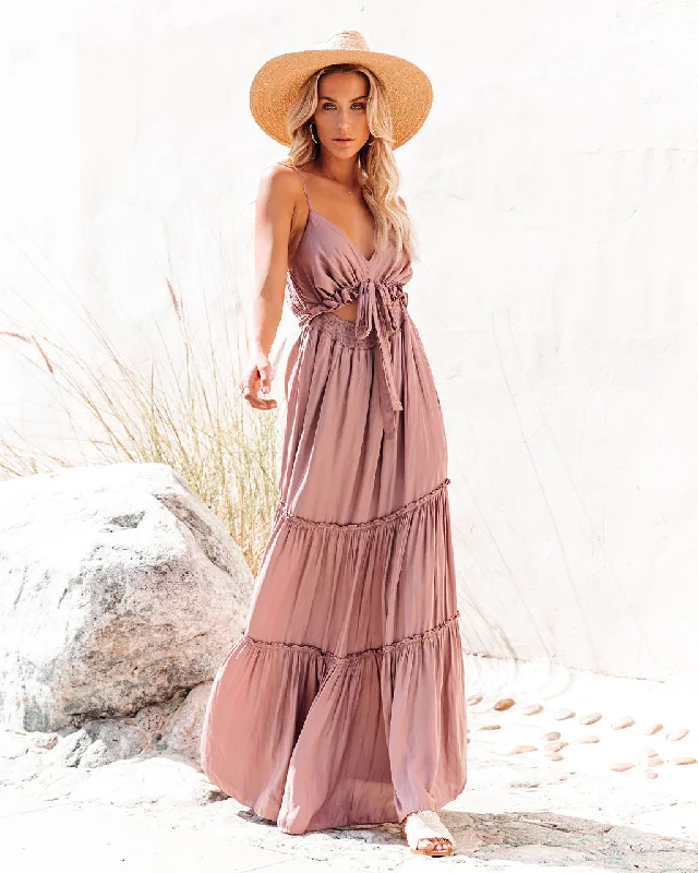 women's metallic dressesApril Rain Pocketed Cutout Maxi Dress - Dusty Mauve