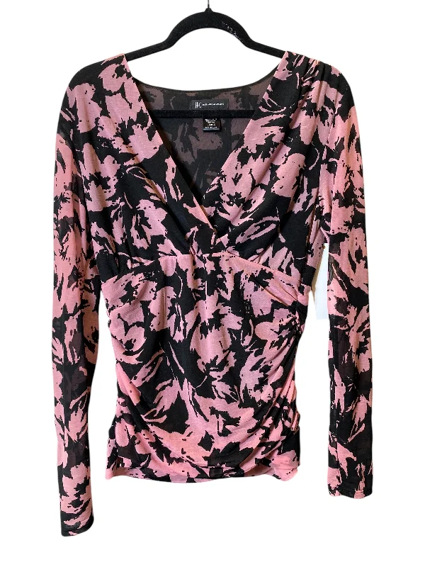 women's tops that offer a perfect blend of style, comfort, and affordabilityBlouse Long Sleeve By International Concepts In Black & Pink, Size: L