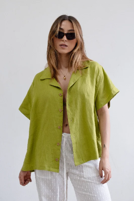 women's tops for those who want to add a bit of flair and personality to their looksIsla Linen Shirt | Pear Green