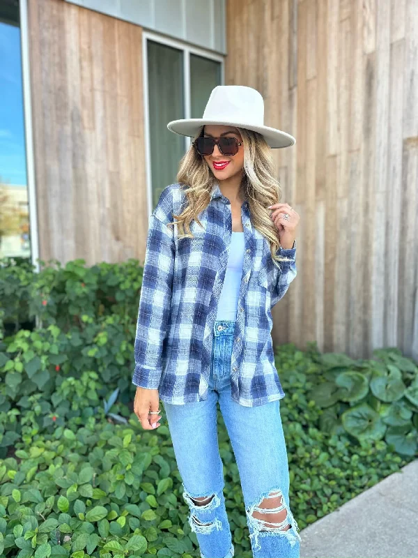 women's tops for those who want to show off their figure in a flattering wayBlue Plaid Flannel Shirt