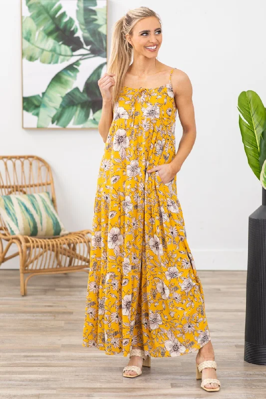 Formal DressMustard Floral Print Maxi Dress