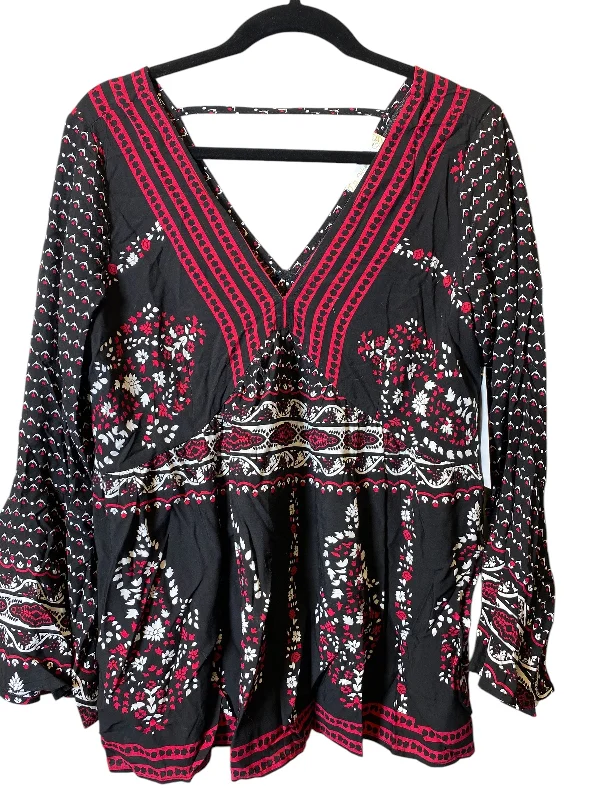 cozy women's tops for fall and winterBlouse Long Sleeve By Clothes Mentor In Black & Red, Size: L