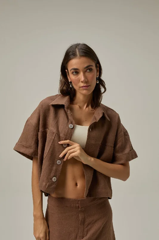 women's stylish topsRise Linen Shirt | Affogato Brown