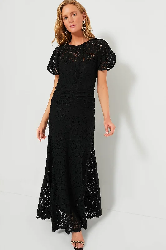 women's plus-size dressesBlack Broderie Lace Maxi Dress