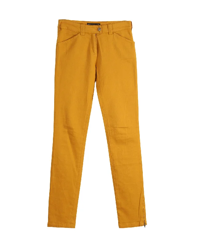 women's chic pantsBalenciaga Slim-Fit Pants in Yellow Orange Cotton Denim