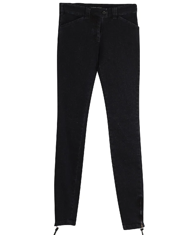 women's silk pantsBalenciaga Stonewashed Slim-Fit Jeans in Black Cotton Denim