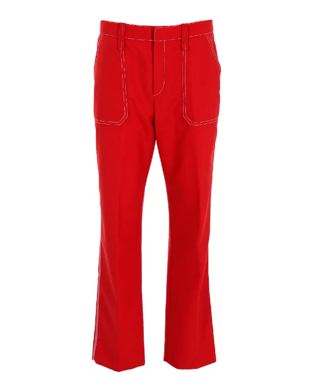 women's cycling pantsChloe Boot Cut Trousers in Red Polyester