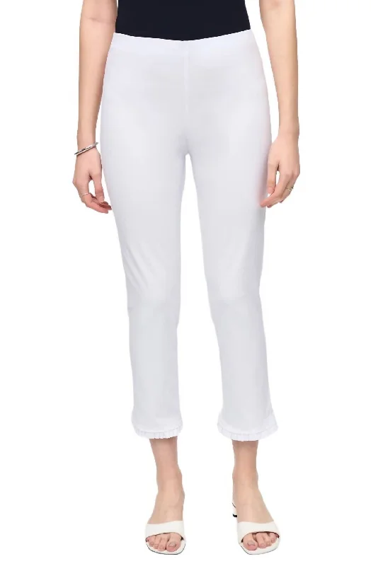 women's hot pantsCrop Pants With Ruffles In White