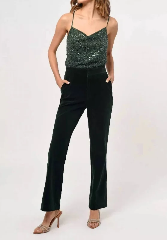 women's cool pantsMilton Velvet Straight Leg Trouser In Forest Green