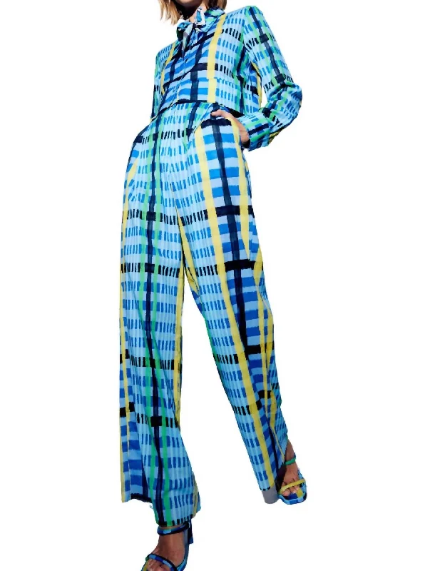 women's hot pantsPanca Wide Leg Pant In Tartan Charra Azul