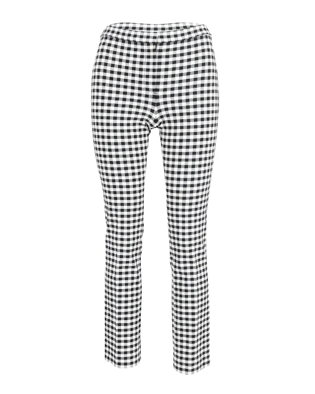 women's designer pantsTheory Checked Trousers in Black & White Viscose