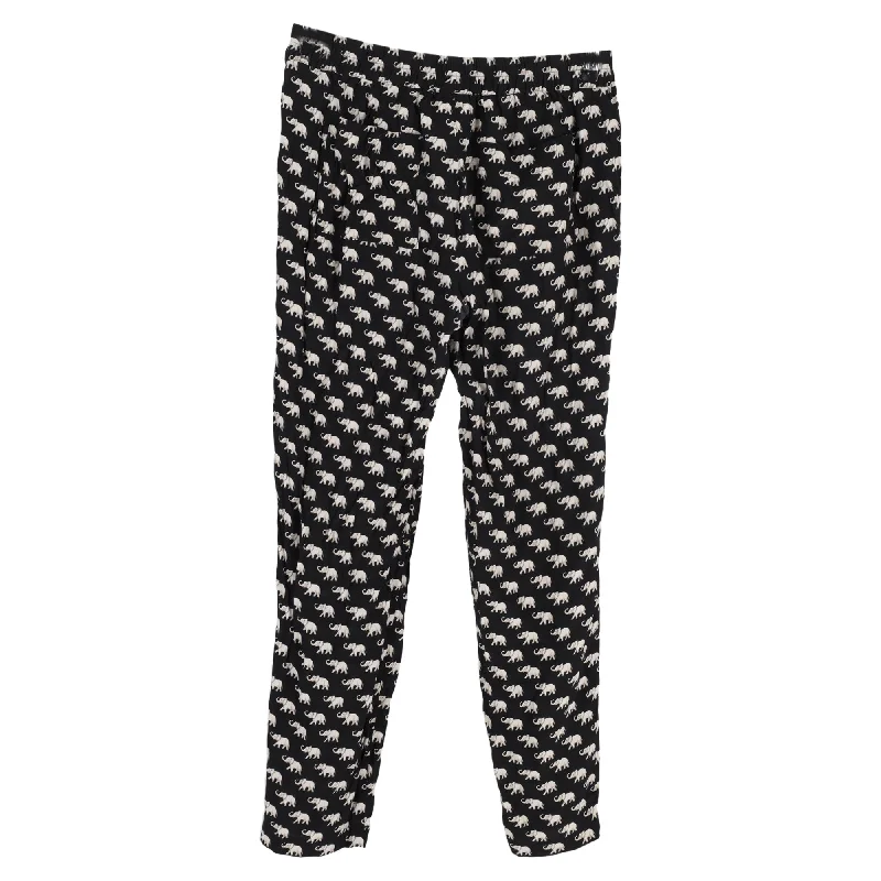 women's summer pantsWeekend Max Mara Elephant Print Straight Leg Pants in Black Silk