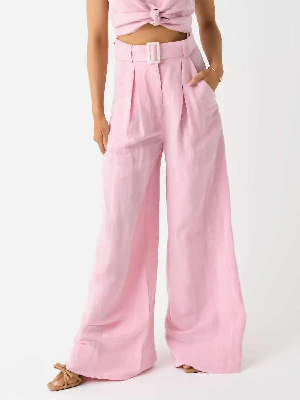 women's low-slung pantsWide Leg Pleated Pant In Pink Viscose Linen