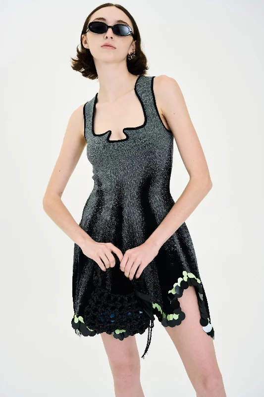 A-Line DressALYSSA DENIM PRINT WAVY TANK DRESS WITH SEQUINS