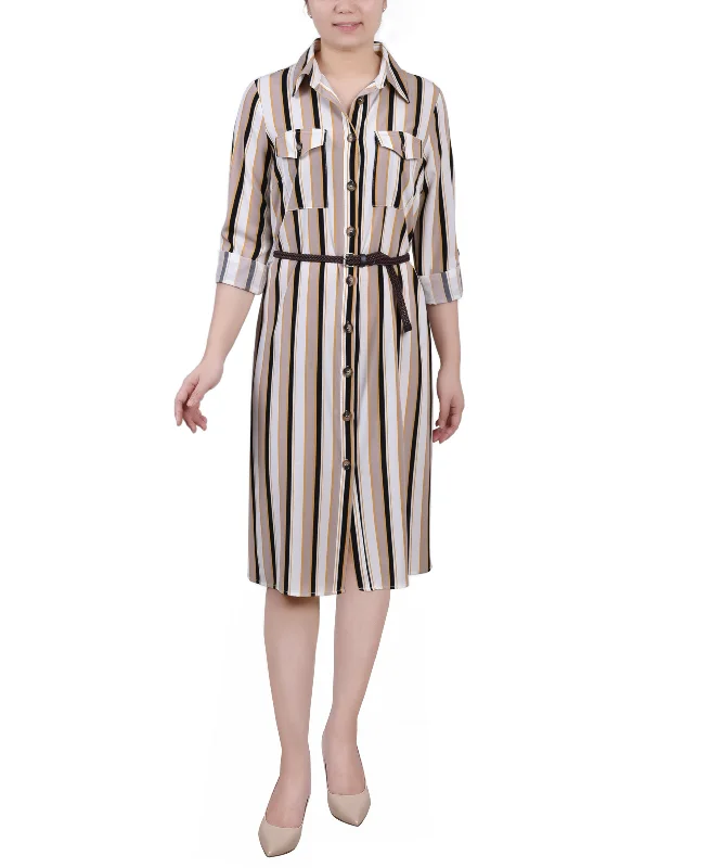 women's party dresses3/4 Roll Tab Sleeve Shirtdress