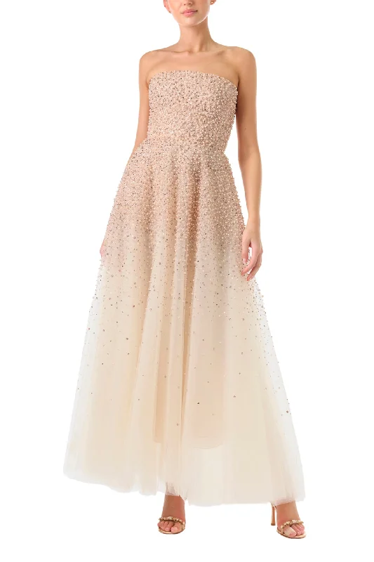 Chiffon DressPearl Embroidered Tulle Gown