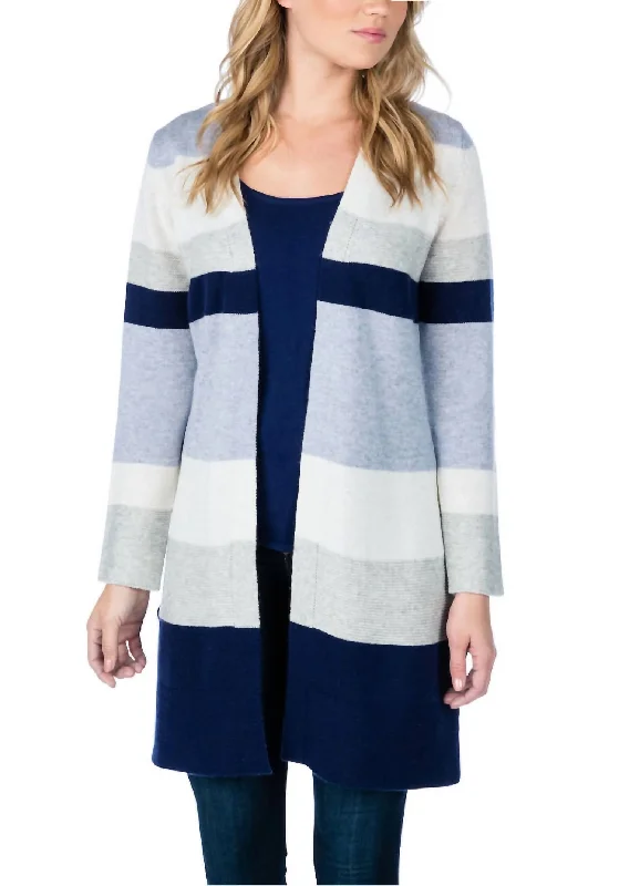 Retro Crewneck SweatersBold Stripes Cardigan In Blue Multi