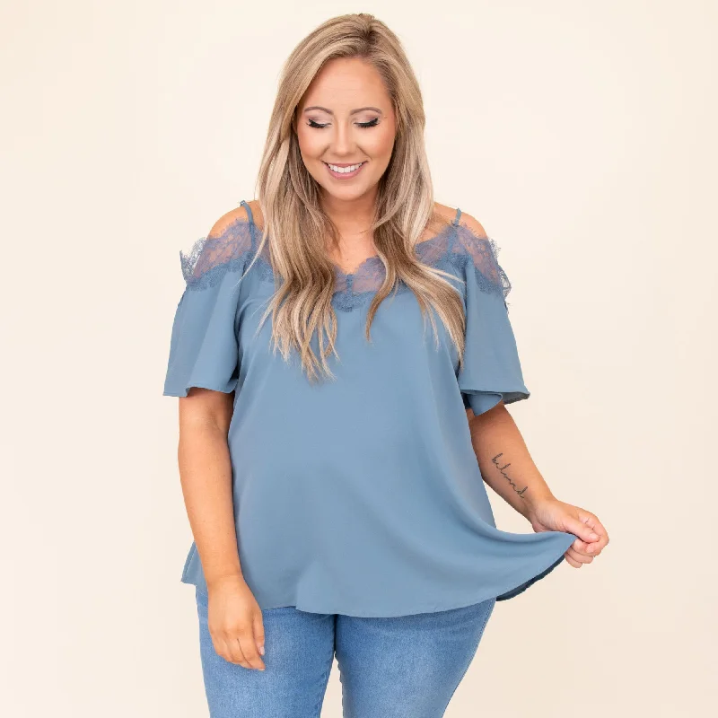 women's tops with cold-shoulder cutsBorn Beautiful Blouse, Dusty Blue