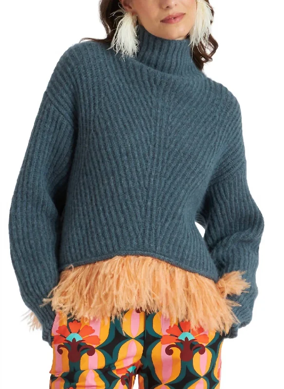 Comfortable SweatersHigh Kick Sweater With Feathers In Ottanio